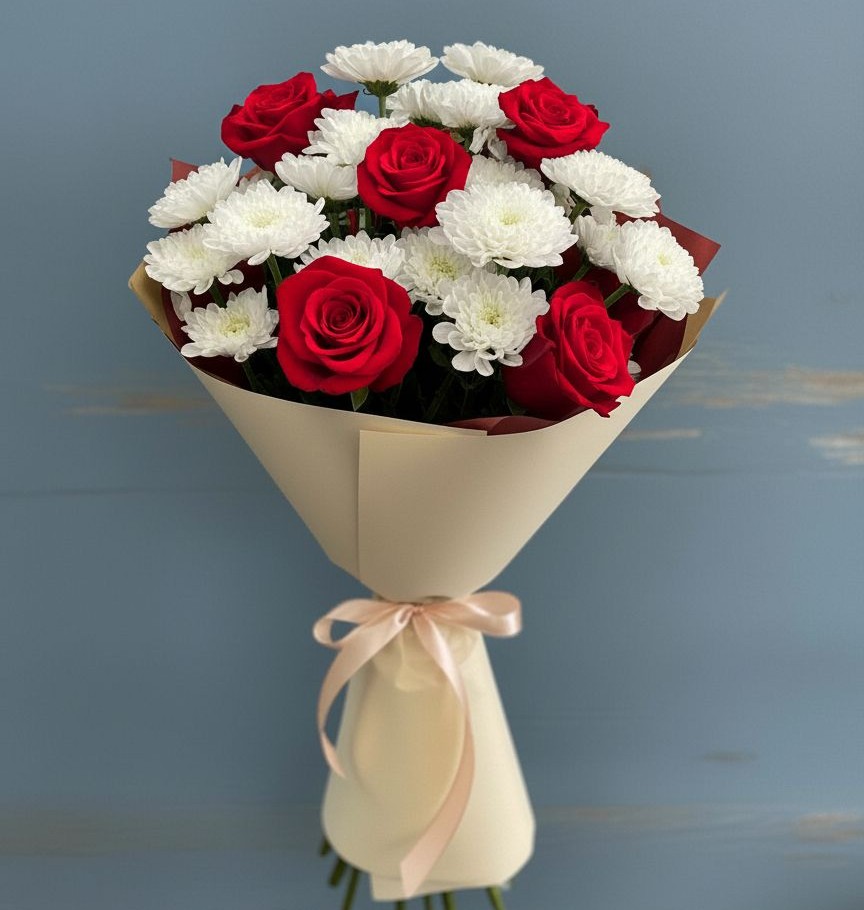 Букет цветов из: Розы и Хризантемы в Ищёрской