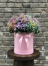 Цветочная композиция из Гипсофила и Розы в шляпной коробке в Ищёрской