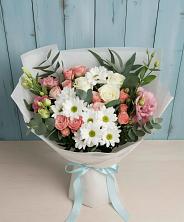 Букет цветов из:  Розы, Лизиантусы и Хризантемы в Ищёрской