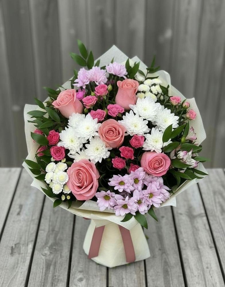 Букет цветов из: Альстромерии, Гвоздики, Розы и Хризантемы в Ищёрской