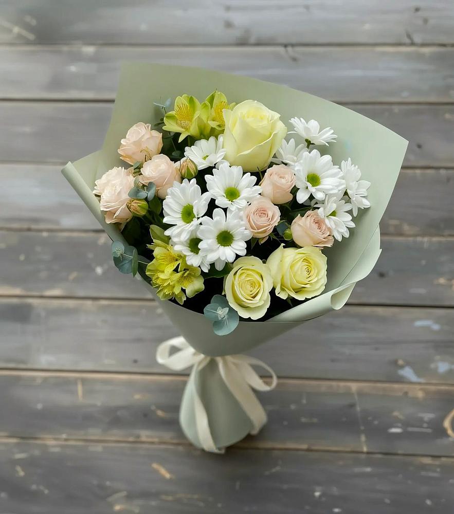 Букет цветов из: Альстромерии, Розы и Хризантемы в Ищёрской
