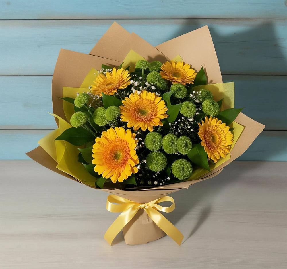 Букет цветов из: Герберы и Хризантемы в Ищёрской