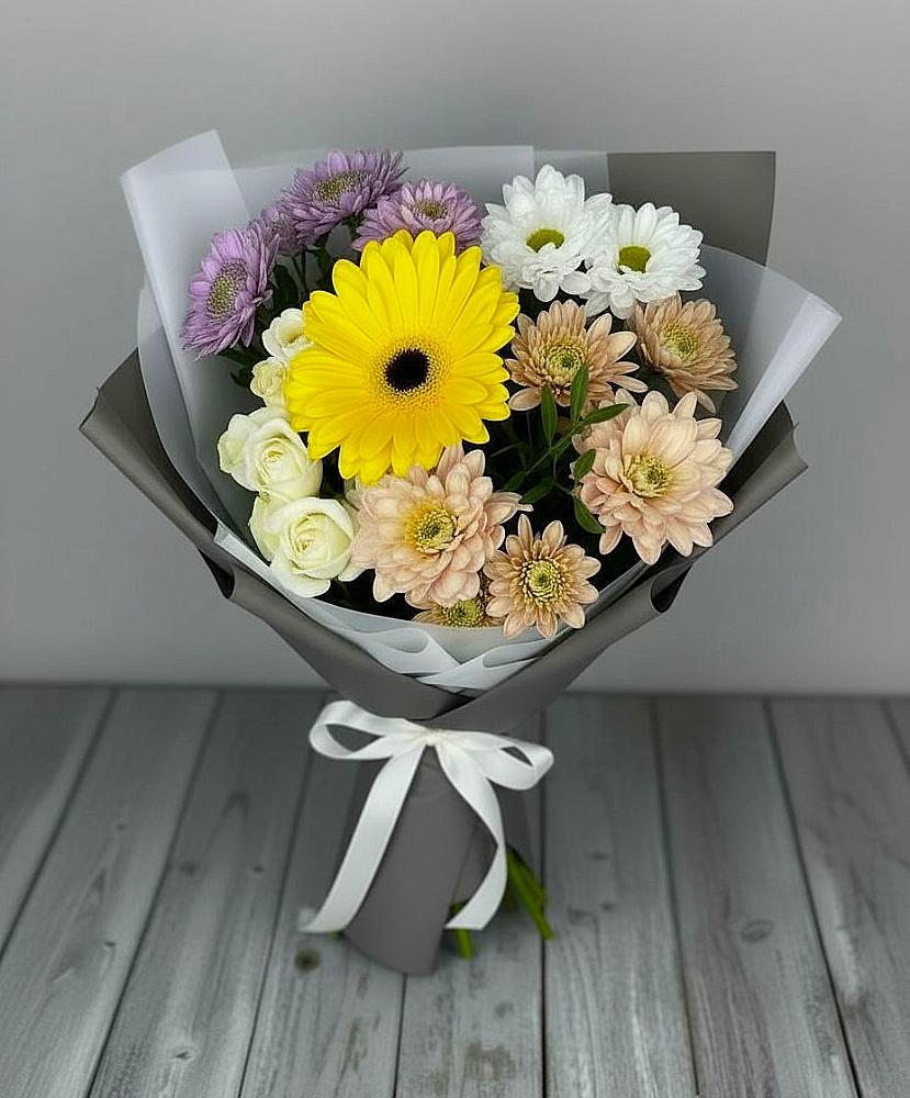 Букет цветов из: Розы, Герберы и Хризантемы в Ищёрской