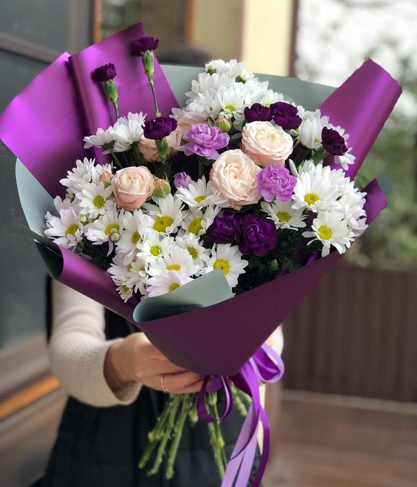Букет цветов из: Хризантемы, Гвоздики и Розы в Ищёрской