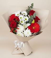 Букет цветов из:  Розы, Хризантемы, Герберы и Лилии в Ищёрской