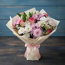 Букет цветов из:  Хризантемы, Альстромерии и Розы в Ищёрской