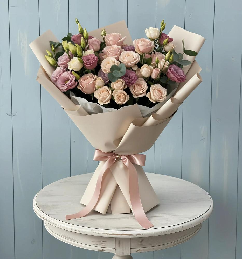 Букет цветов из: Розы и Лизиантусы в Ищёрской