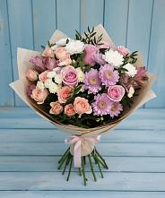 Букет цветов из:  Хризантемы, Розы и Альстромерии в Ищёрской