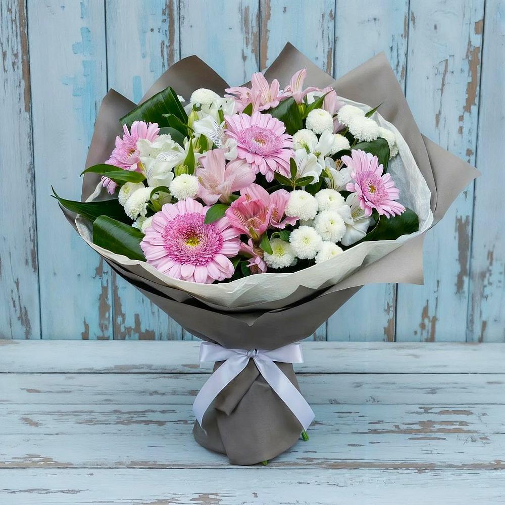 Букет цветов из: Герберы, Альстромерии и Хризантемы в Ищёрской